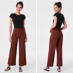 SPANX® Stretch Twill Cropped Wide Leg Pant Hickory shade | Size L